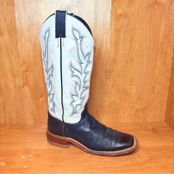 Justin Women Bent Rail Black White Leather Square Toe Western